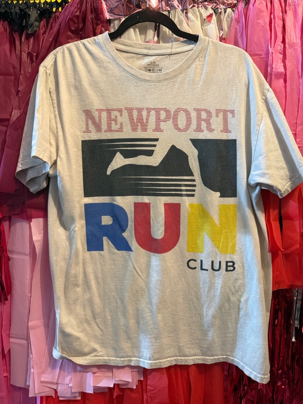 Newport White Graphic 'Run Club' Tee with Blue Red Yellow Accents
